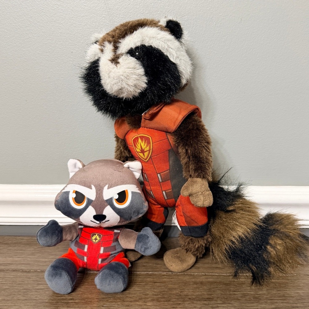 Marvel Rocket Raccoon Plush Lot Ty Beanie Baby & Marvel Universe Live Guardians